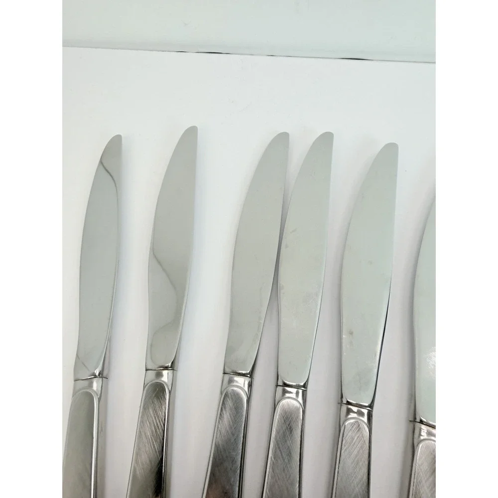 Set Of 6 Oneida Will O' Wisp Dinner Knives Burnished Heirloom Cube Knife 9-1/4..
